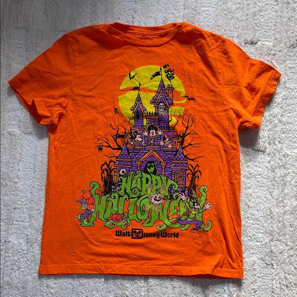 Disney Orange Halloween Tee with Castle Graphic